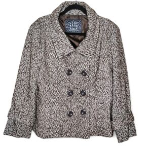 Last Kiss Tweed Wool Blend Coat 1X Double Breasted Brown Button Winter Jacket